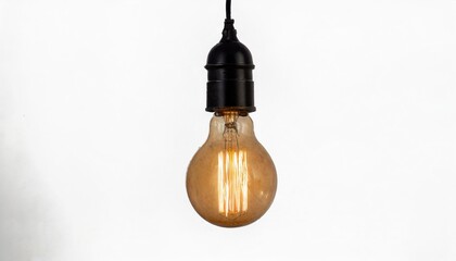 Vintage Light Bulb Hanging with Idea Concept on an Isolated White Background