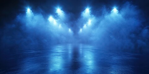 Fototapeta premium Mysterious blue lighting creates an atmospheric effect in an empty space during an evening event