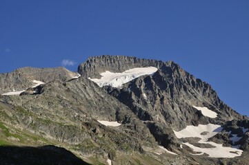 Snowy mountain peaks, tour of the Ecrins and Oisans Massif, hiking, trek, GR54, Alps, France, summer, holidays.