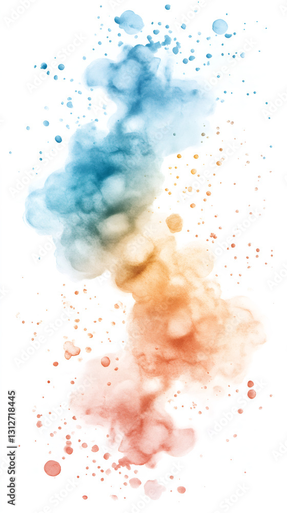Aufkleber watercolor splashes in shades of blue, orange, and red creating an abstract design on a white backgr