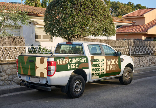 Pickup Truck Parked on a Residential Street. Three spaces for your designs