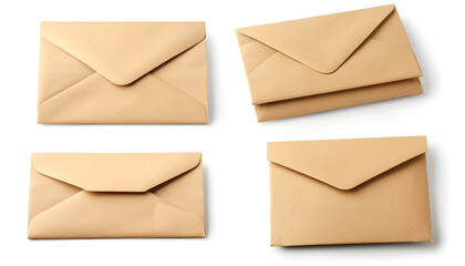 Kraft paper envelopes and blank letter isolated on white, collage