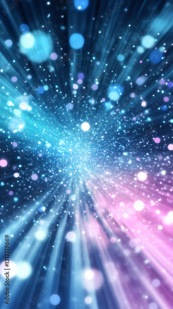Poster light rays and glowing particles creating an abstract festive background, perfect for celebrations, 