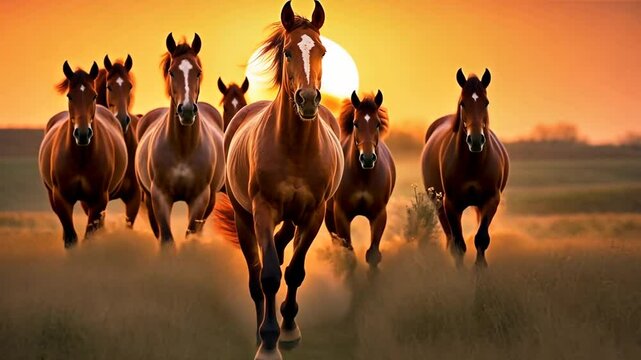 Pferdeherde im Sonnenuntergang