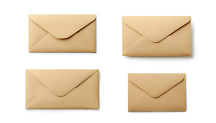 Kraft paper envelopes and blank letter isolated on white, collage