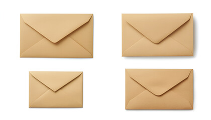 Kraft paper envelopes and blank letter isolated on white, collage