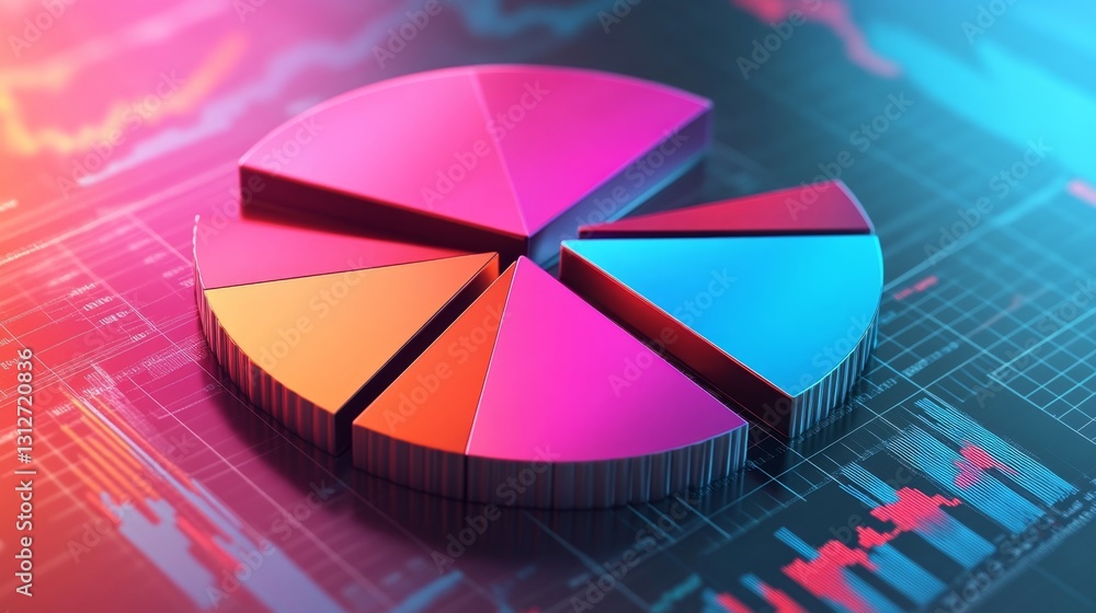 Poster a d pie chart with abstract, sharp-edged slices, representing various financial sectors