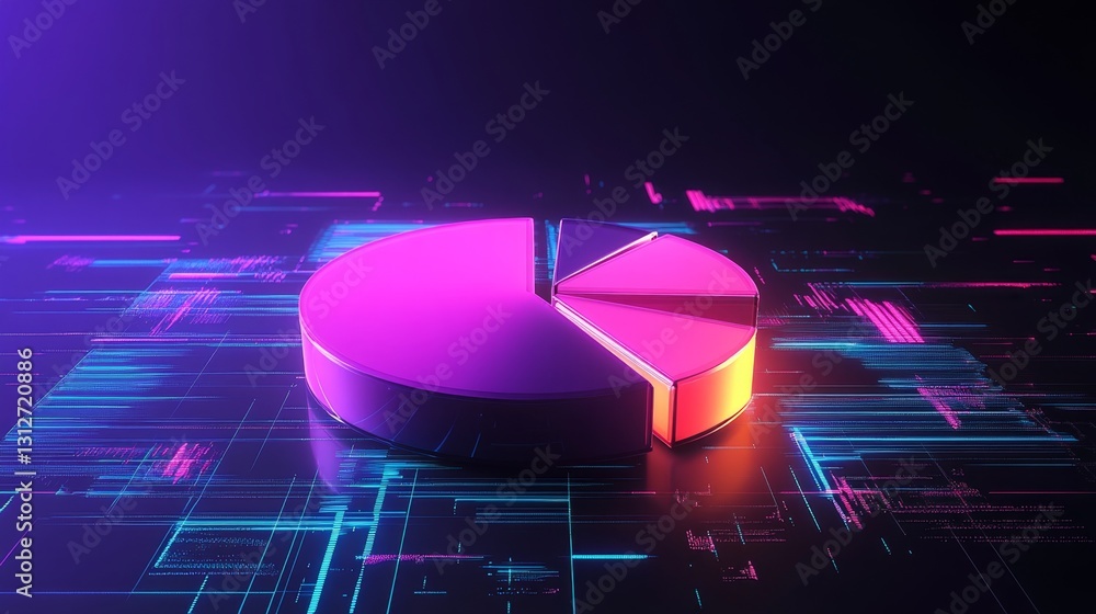 Poster a d pie chart with slices floating above a sleek, dark background and digital lighting