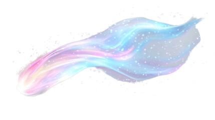 Holographic rainbow light wave with sparkling particles on transparent background