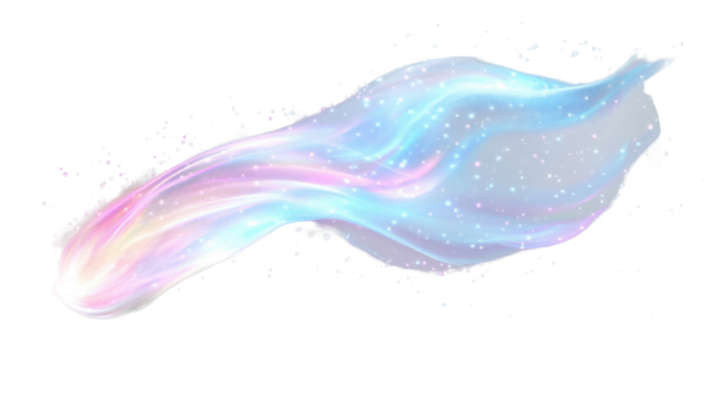 Holographic rainbow light wave with sparkling particles on transparent background