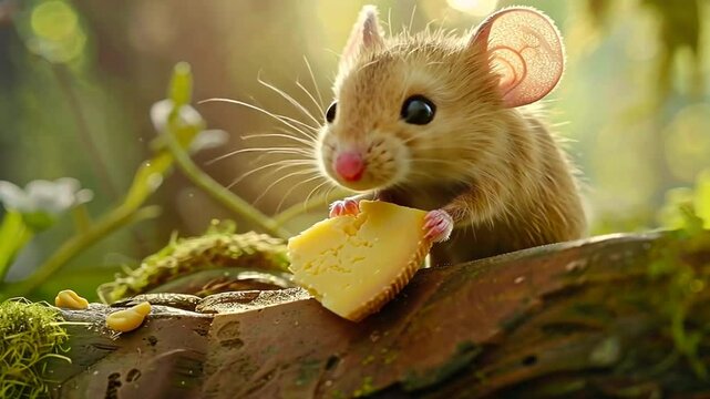 Maus isst ein St&uuml;ck K&auml;se