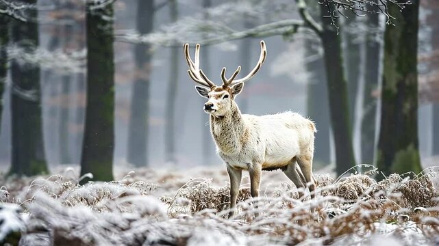 Wei&szlig;er Hirsch im Winterwald