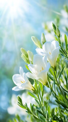 Obraz premium Delicate white blossoms flowering against bright blue sky, reflecting springtime tranquility and natural beauty