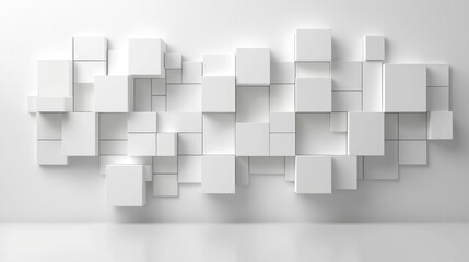 Abstract white squares wall art, modern interior design, minimal background