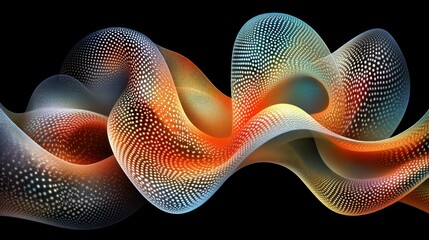 Abstract swirling digital wave art on black background