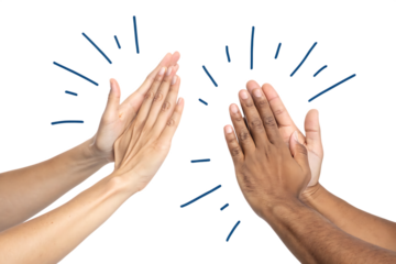 Diverse hands high five teamwork success isolated on a white background