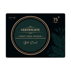 certificate for discount. gift card for services