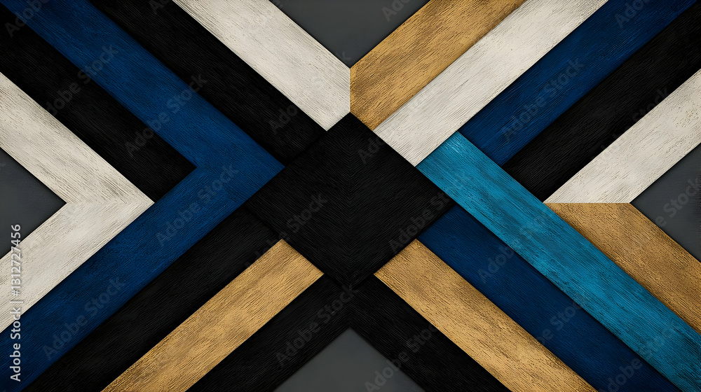 Poster geometric abstract composition with bold colors and dynamic lines