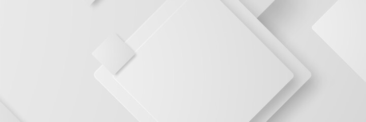 White geometric shapes overlap, minimalist background, website banner