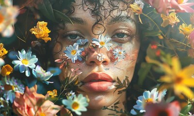 Portrait with floral overlay effect - Powered by Adobe