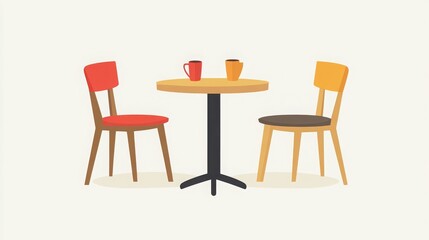 Chair and table flat vector icon. 