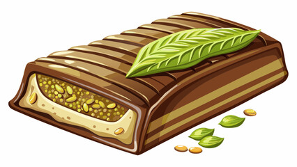 milk chocolate bar filled with pistachio paste and kataifi. White baground