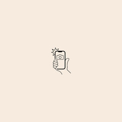 Camera on smartphone with flash icon flat vector design.