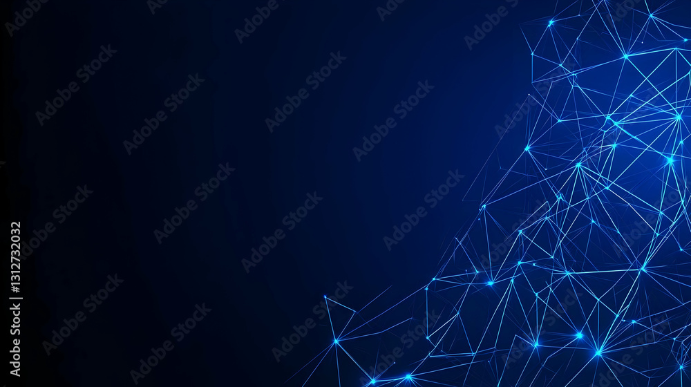 Poster abstract blue background with connected lines and dots design