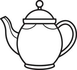 teapot line art, black outline, vector and illustration, coloring book page line art drawing