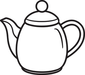 teapot line art, black outline, vector and illustration, coloring book page line art drawing