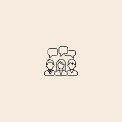 Three Speaking People with Chat Bubbles under Head icon flat vector design.