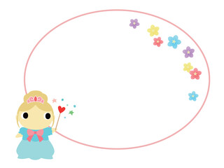 お姫様のアイコン　円形フレーム＋花の装飾付