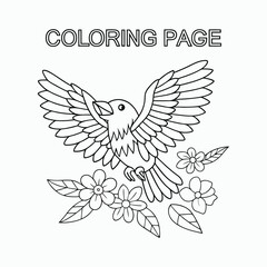 bird with heart outline kids coloring book page line art drawing Vector