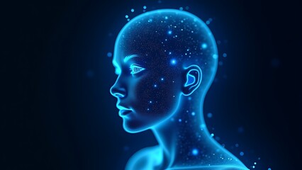 digital human dissolve pixelated neon cyber