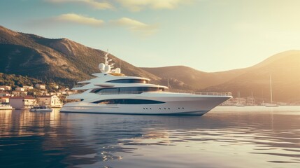 Luxurious Yacht in the Harbor at Sunset