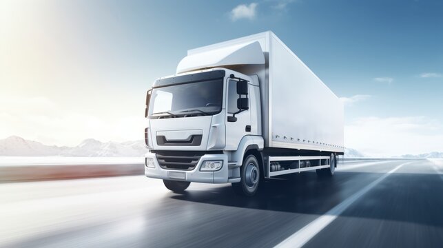 Mockup White Truck on Highway - Motion Blur Effect