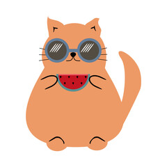 Nice cartoon fat funny cat in summer wearing sunglasses on holidays relax rest cute lovely animal 