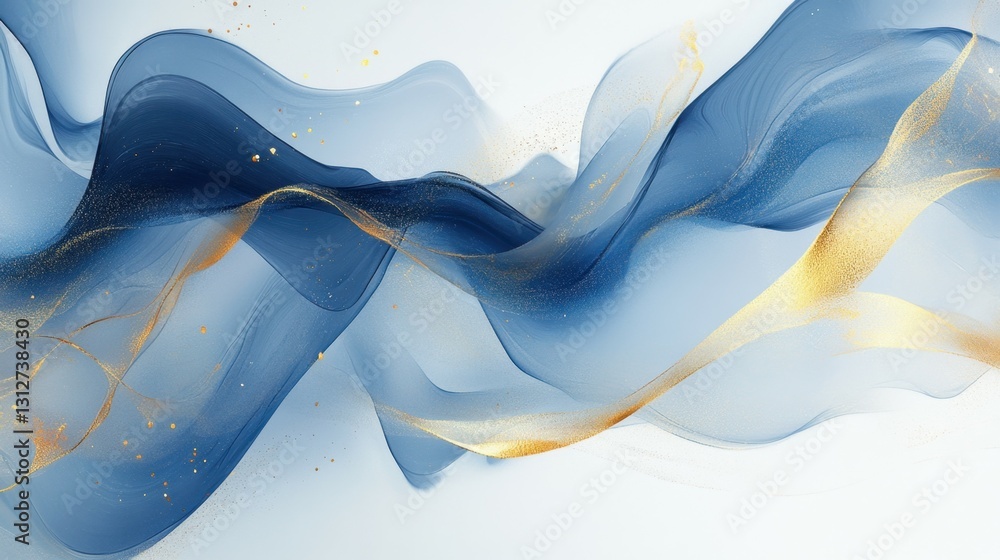 Poster abstract blue and gold marbled design with flowing patterns and textures.