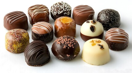 Assorted Gourmet Chocolate Truffles on White Background