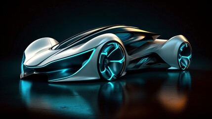 Futuristic Silver Car with Neon Lighting