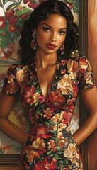 Fototapeta premium Latin American woman in a modern form-fitting dress