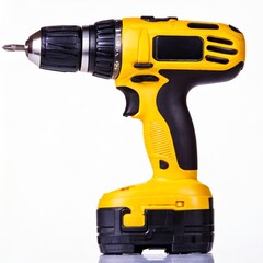 Yellow Cordless Power Drill or Screwdriver on an Isolated White Background