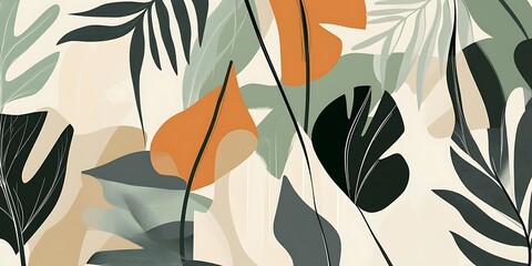 Abstract tropical leaf pattern in muted tones