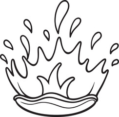 water splashing line art, black outline, vector and illustration, coloring book page line art drawing