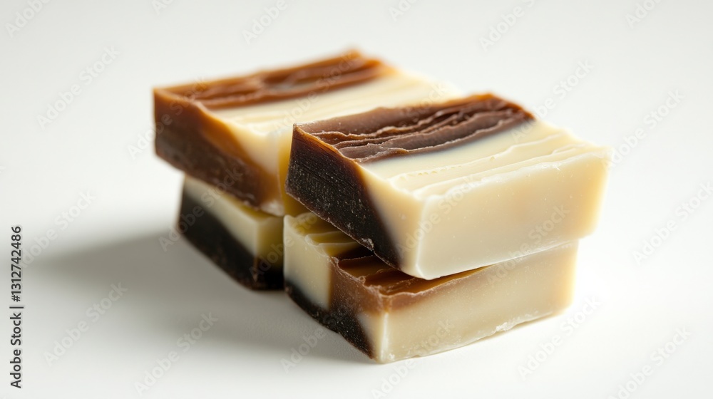 Poster stacked artisanal soap bars showcasing layered colors and textures on a clean background