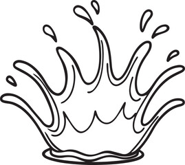 water splashing line art, black outline, vector and illustration, coloring book page line art drawing