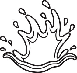 water splashing line art, black outline, vector and illustration, coloring book page line art drawing