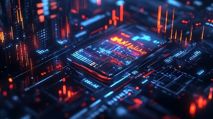 Obraz premium Futuristic Smartphone Data Interface, A futuristic digital interface with a smartphone displaying data charts and graphs