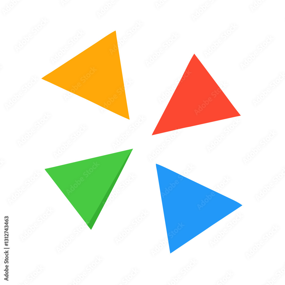 Poster four colorful triangles arranged in a circular pattern, simple, modern graphic elements. each triang