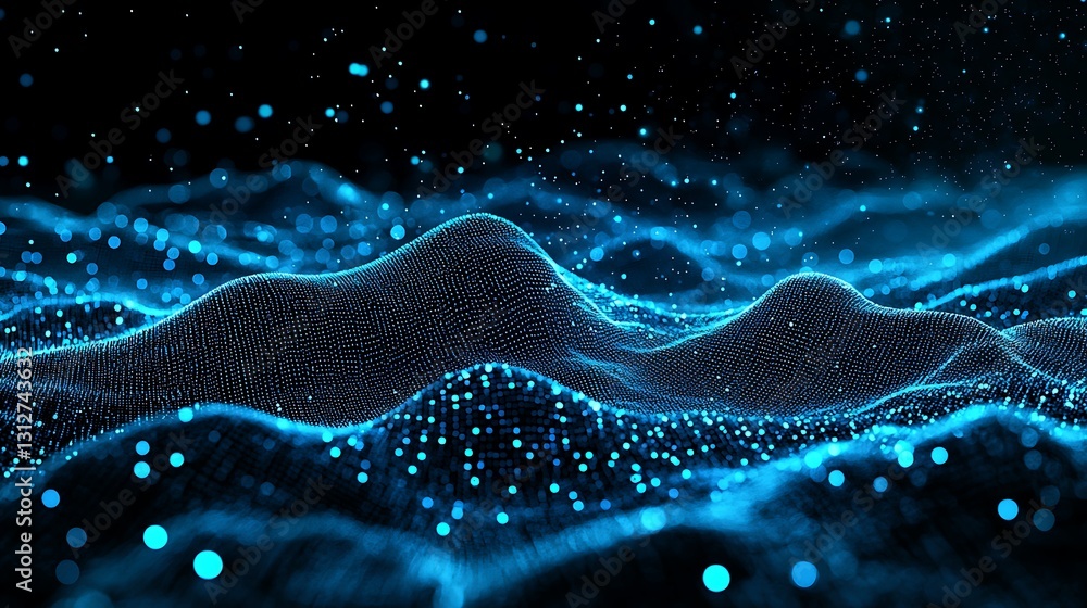 Poster Abstract Blue Digital Waves Particles Background Technology Data Visualization